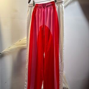 Red and Pink Colorblock Track Pants